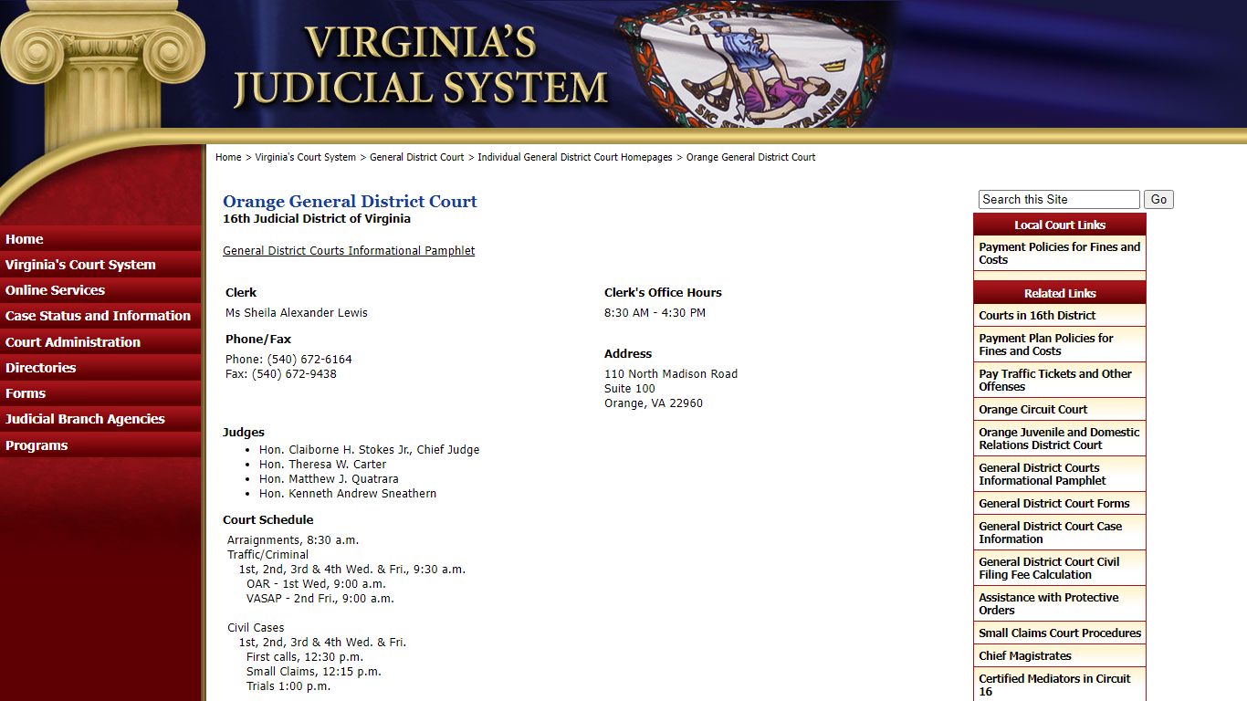 Orange General District Court - Judiciary of Virginia