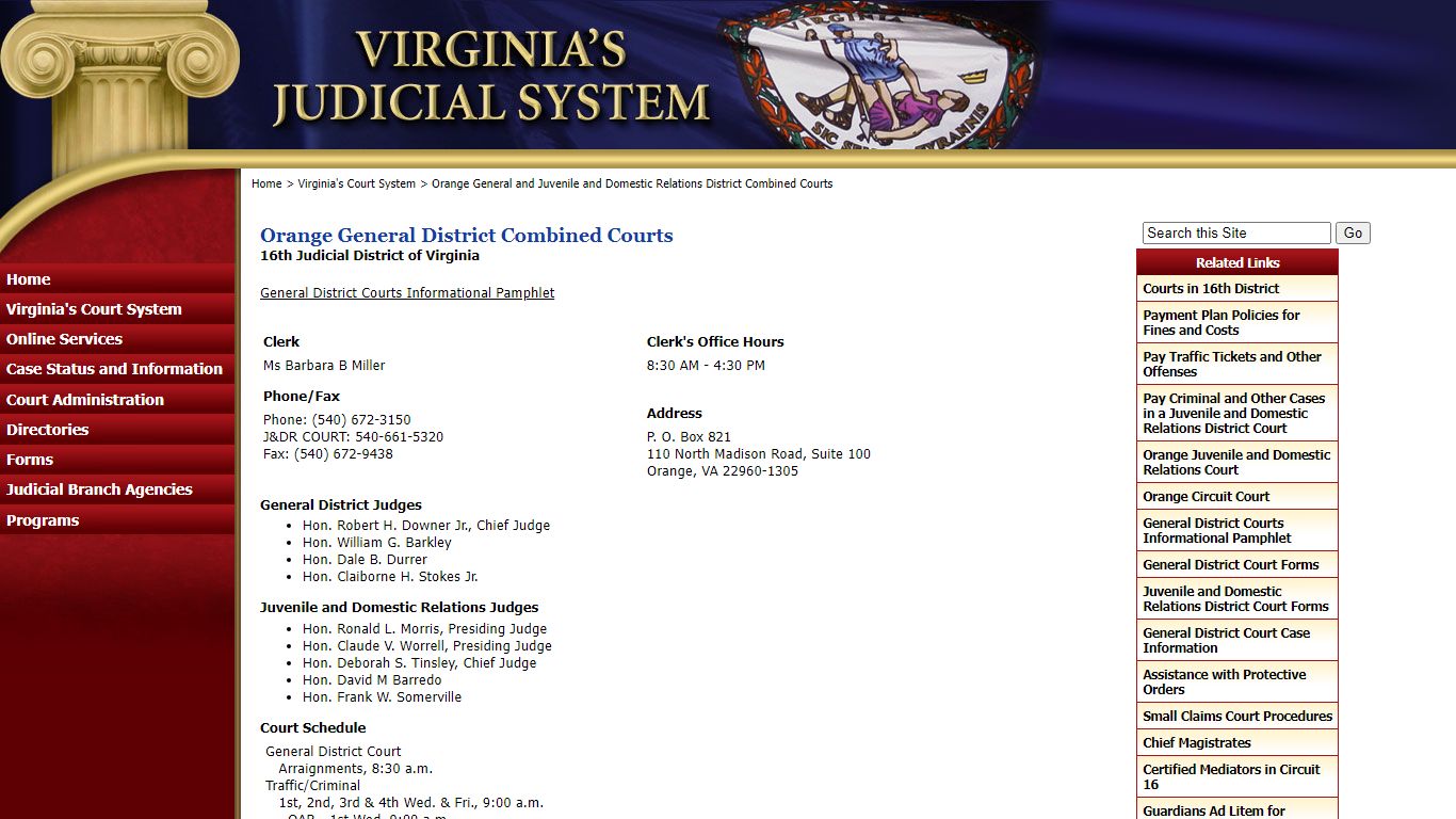 Orange General District Combined Courts - Judiciary of Virginia